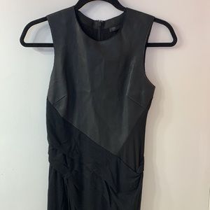 Donna Karan Black Leather Ruched Cocktail Dress